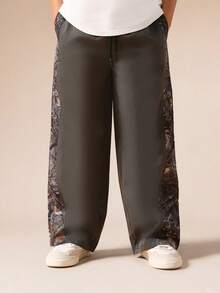 SUMWON 男童阔腿休闲裤，侧边迷彩拼接设计，抽绳腰带，适合度假穿着 - 棕色 - 查看 4