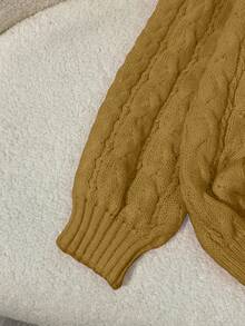 Franclia 新款宽松、柔软、甜美粉色超大设计V领粗麻针织套头衫，适合秋冬穿着 - 薑色 - 查看 4