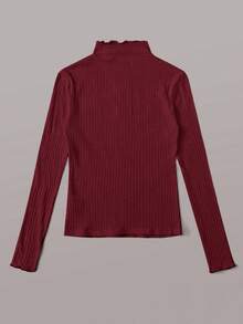 SHEIN EZwear 酒红色罗纹大码女式T恤 - 酒紅色 - 查看 2