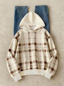 Resyla Women's Casual Collegiate Style Patterned Print Drop Shoulder Loose Fit Thermal Lined Sweatshirt, Autumn/Winter