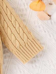 SHEIN Vintaside Kids 1pc Baby Boy Fashionable & Cute Hooded Cardigan With 3D Ear Design, Long Sleeve Top, Versatile For Spring, Autumn & Winter, Soft & Comfortable, Suitable For Daily Wear, Outings, Travel, Vacation, Home, Daycare, And Children's Play - Yellow - View 5