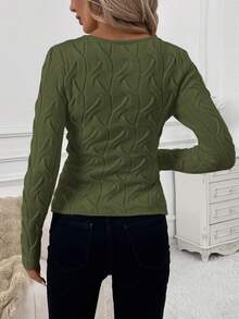 SHEIN Clasi 秋冬女士交叉扎带优雅毛衣 - 軍綠色 - 查看 2