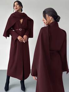 Firerie 女士新款秋冬围巾搭配优雅日常通勤轻盈长款夹克 - 酒紅色 - 查看 8