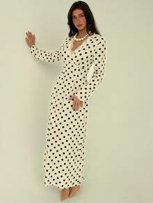 Aloruh Women's New Vintage Polka Dot Sexy Deep V Lace Decor Long Sleeve Autumn/Winter Base Layer Party Everyday Versatile Dress,Dresses For Women Elegant