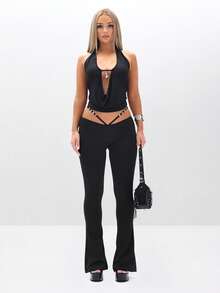 BABYPHAT 女式喇叭裤低腰阔腿裤 Y2K 时尚个性下装 - 黑色 - 查看 4