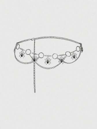 Goth 1 pezzo Cintura vita da donna in argento con catena e strass a forma di ragno, decorazione per abiti gotico scuri, adatta per Ognissanti, versatile per uso quotidiano
