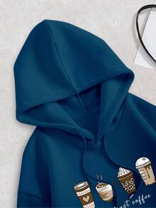 INAWLY Women's Coffee Slogan Graphic Print Regular Fit Long Sleeve Sweatshirt - Navy Blue - View 7