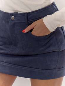 MUSERA Suede Fitted Mini Skirt Everyday Cosy  Elegant Casual Summer Vacation Holiday Festival - Dark Wash - View 6