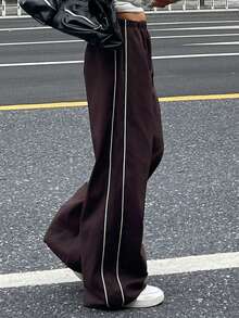 DAZY 女式撞色饰边休闲裤，秋季 - 咖啡棕 - 查看 1