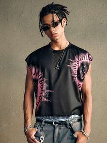 AXEPEAK 男士休闲街头宽松短款无袖背心 - 黑色 - 查看 1