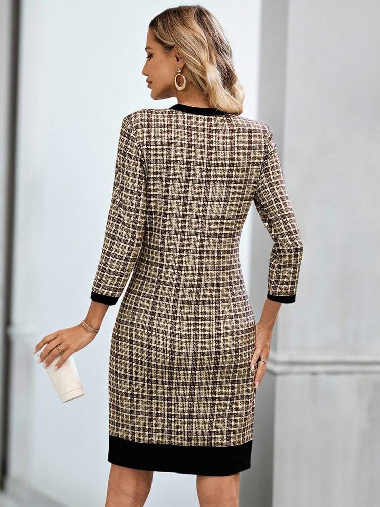 Women's Elegant Plaid Fitted Mini Dress For Commuting Tweed Dresses For Women Women Work Dresses Long Sleeve Elegant Dress Office Dresses For Women Business Casual Dress One-Piece Dress Ladies Autumn Winter Winter Dress Women Brown Dress Elegant Dresses For Women Elegant Party Dresses For Women Women Dresses Autumn Winter