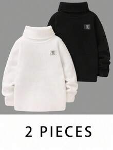 SHEIN 秋冬款小男孩休闲百搭字母图案高领毛衣 - 彩色 - 查看 6
