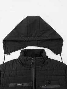 Manfinity Homme Áo khoác mùa đông dài tay có mũ, màu trơn, lót giữ nhiệt, khóa kéo, dây rút, dành cho nam. - màu đen - Xem 3