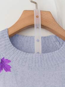 Linhara Suéter casual de talla grande con cuello redondo y mangas raglán con estampado de hojas, para otoño/invierno - Morado - Ver 4