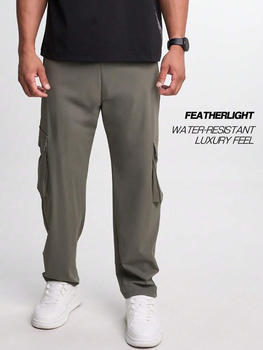 Pantalones holgados con cintura elástica y bolsillos, otoño - Verde militar - Ver 1