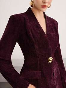 Heiryn 女士时尚优雅单扣长袖西装外套秋冬女装 - 酒紅色 - 查看 6