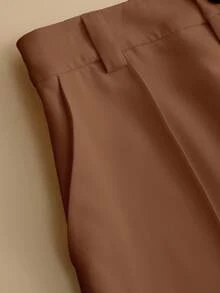 GlowEve 2pcs Dopamine Fashionable Rejuvenating Polo Collar Shirt And Pants Set - Coffee Brown - View 3