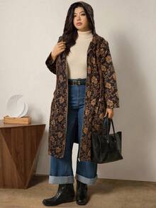 Zelara 加大码时尚纯绿色连帽口袋设计中长款夹克秋季带口袋女式风衣外套冬装 - 棕色 - 查看 5