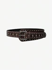 Maija Women's Rivet Decor Versatile Leather Belt - Coffee - View 1