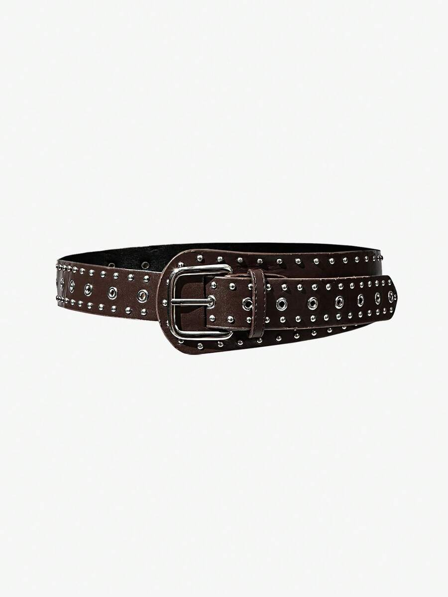 Maija Women's Rivet Decor Versatile Leather Belt - Coffee - View 1