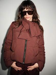 Lumivelle Women's Burgundy Wrap Scarf & Short Down Jacket, Warm For Winter