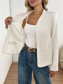 Easowa Women Casual Open Front Small Collar Pocket Blazer, Autumn