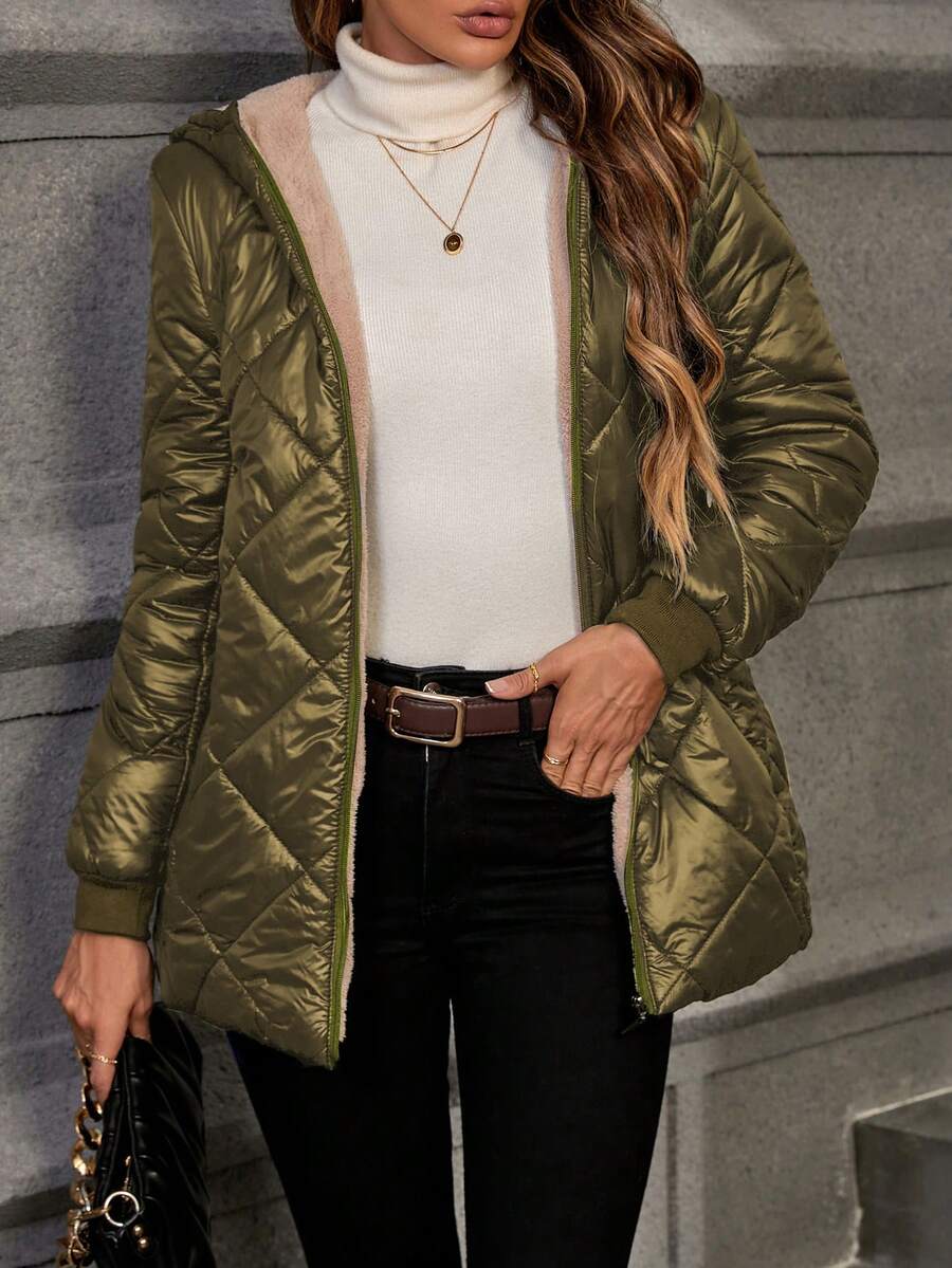 Aveloria Modichic 休闲简约加厚保暖聚酯纤维填充合成保暖冬装外套/羽绒服/连帽羽绒服 - 綠色 - 查看 1