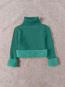 Franclia Áo len dài tay giữ nhiệt cổ lọ lót lông vừa vặn, ấm áp và thoải mái cho mùa thu/đông - Màu xanh ngọc - Xem 5