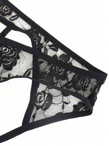 1 件男士性感内裤，带黑玫瑰蕾丝花边和镂空后背 - 黑色 - 查看 4