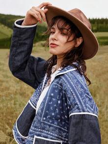 SHEIN BohoFeels 秋冬女士休闲度假棉服大衣 - 藍色 - 查看 11
