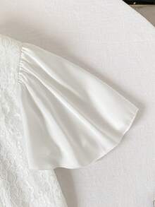 SHEIN 女童荷叶袖蕾丝蝴蝶结衬衫和荷叶边裤子两件套 - 白色 - 查看 8