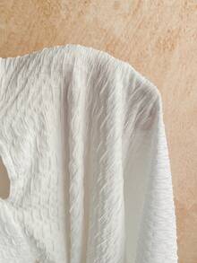 Soleia 女士度假白色针织纹理紧身胸衣前镂空心形金属扣装饰连体衣，修身剪裁，适合派对、约会、下午茶、海滩、音乐节、狂欢节 - 白色 - 查看 6