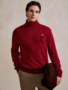 Manfinity Homme Suéter de Gola Alta Minimalista de Cor Sólida de Manga Longa Vermelho, Suéter Vermelho Casual de Uso Diário para Homens, Suéter de Gola Alta Vermelho para Homens, Camisas de Gola Alta para Homens, Top Bordô para Homens no Outono Inverno Natal, Suéter de Homem com Estampa de Desenho Animado Bordô - Vermelho - Visão 5