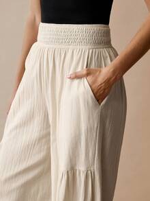 Florisole Quần dài thường ngày cạp chun co giãn màu trơn có túi rút - Màu be - Xem 6