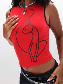 BABYPHAT Ärmelloses Trägershirt mit grafischem Muster und kontrastierendem Saum für den Sommer-Lässig-Look - Rot - Übersicht 6