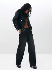 BABYPHAT Women's PU Leather Bomber Jacket With Diamante Logo And Ribbed Hem Casual Outerwear Autumn Winter Clothes For Women