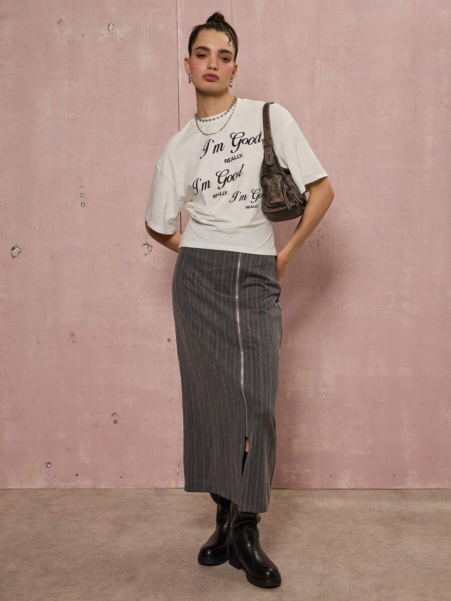 COUREZ Áo thun dài tay in khẩu hiệu phong cách skater / Áo thun mùa đông Y2K cho nữ, áo thun in hình họa tiết màu trắng, thích hợp mặc đi chơi. - trắng - Xem 1