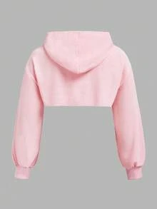 SHEIN EZwear 秋冬季加大码黑色针织短款卫衣 - 粉色 - 查看 2