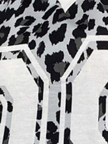 SHEIN EZwear 豹纹字母图案休闲加大码卫衣，秋冬女装 - 灰色 - 查看 6