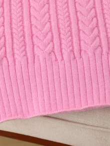 Tween Girls Textured Cable Knit Sweater Dress, Cozy Crew Neck Long Sleeve Tunic Dress, Elegant & Fashionable For Vacation, Autumn/Winter - Pink - View 6