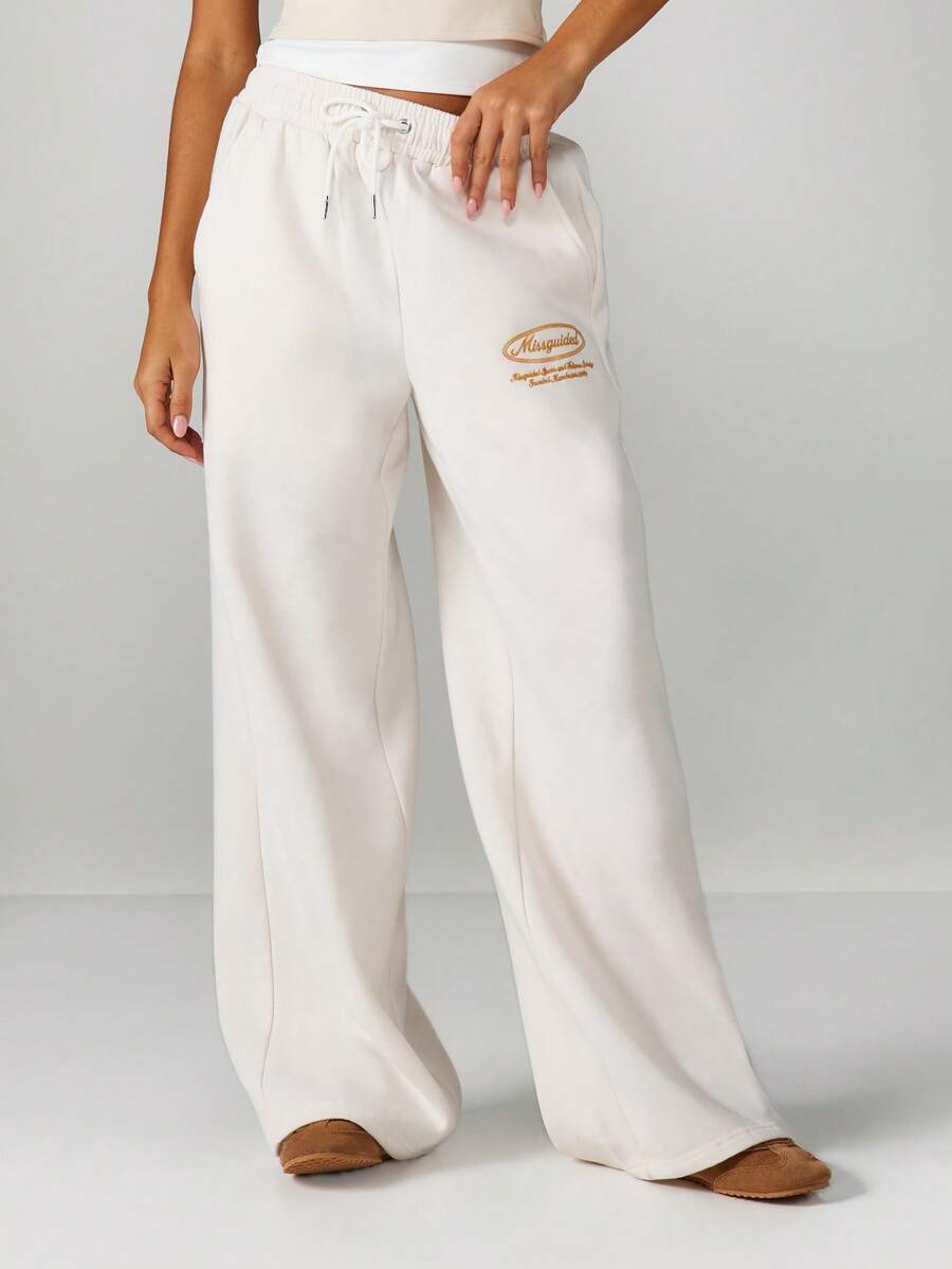MISSGUIDED Pantaloni de trening casual cu șnur și croială largă, pentru ținute de casă și confort de zi cu zi - Bej - Vizualizare 1