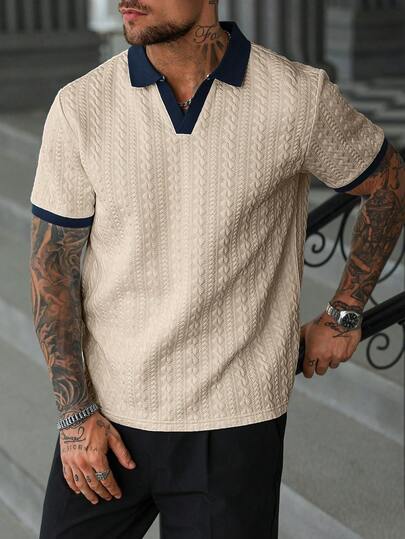 Manfinity CasualCool Áo Polo nam cỡ lớn phối màu tương phản, áo tay ngắn màu kem cho nam, áo polo nam móc len, áo len cổ chữ V cài nút, áo sơ mi dệt kim tay ngắn cho nam, thích hợp cho thời trang thường ngày, những chuyến đi cuối tuần, hoạt động ngoài trời, du lịch, môi trường làm việc thoải mái hoặc các dịp bán trang trọng, quà tặng cho bạn trai/chồng, quà kỷ niệm, trang phục Giáng sinh, áo polo dệt kim nam, áo sơ mi nam móc len.