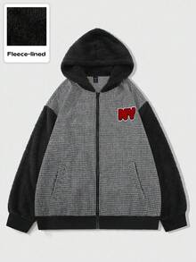 ROMWE MEN Street Life Chaqueta con capucha de pata de gallo y parches para hombre, ropa de abrigo casual de otoño/invierno - Negro - Ver 3