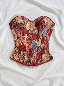 Soleia Áo corset kiểu bustier dệt jacquard hoa văn cổ điển nhiều màu sắc dành cho nữ của , áo ống hoa, áo corset nữ, áo liền thân không dây kiểu vintage, phong cách boho cho kỳ nghỉ, tiệc tùng, có thể mặc trong nhà hoặc ngoài trời, bộ đồ đi biển, thích hợp cho kỳ nghỉ, hẹn hò, trà chiều, bãi biển, du thuyền, du lịch thành phố, lễ hội âm nhạc, ngày Valentine, áo ngực hoa hồng, áo đỏ. - Đỏ - Xem 5