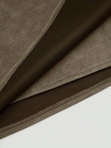 Sweetra Plus Size Pleated Asymmetric Zipper Decor Faux Suede Short Skirt, Minimalist Commuter Style, Autumn/Winter - Grey - View 5