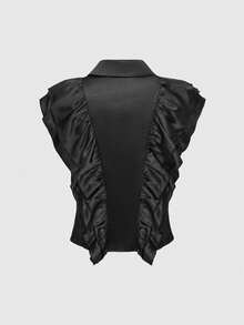 ROMWE Goth Gothic Style Satin Ruffle Trim Women Satin Blouse For Halloween