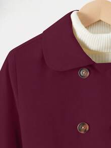 SHEIN Tween Girl Double-Breasted Belted Long Sleeve Windbreaker, Autumn/Winter - Burgundy - View 3