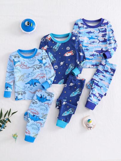 Snug Fit Motorcycle Print Pajama Set For Toddler Boys, Long Sleeve Top And Pants, Soft Stretchy Skin-Friendly Fabric, Playful Design Loved By Kids