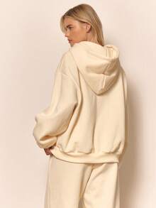 MUSERA Áo Hoodie Oversized in hình họa tiết dễ thương, cá tính, ấm áp, thường ngày, sạch sẽ, phong cách thường ngày, màu vàng bơ, phong cách đồng quê, quý tộc cổ điển, màu caramel, mùa xuân, ngày lễ tình nhân. - Vàng nhạt - Xem 4