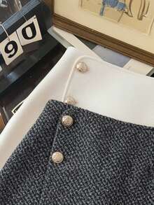 Franclia 女士优雅纽扣设计松紧腰裙裤 - 深灰色 - 查看 4